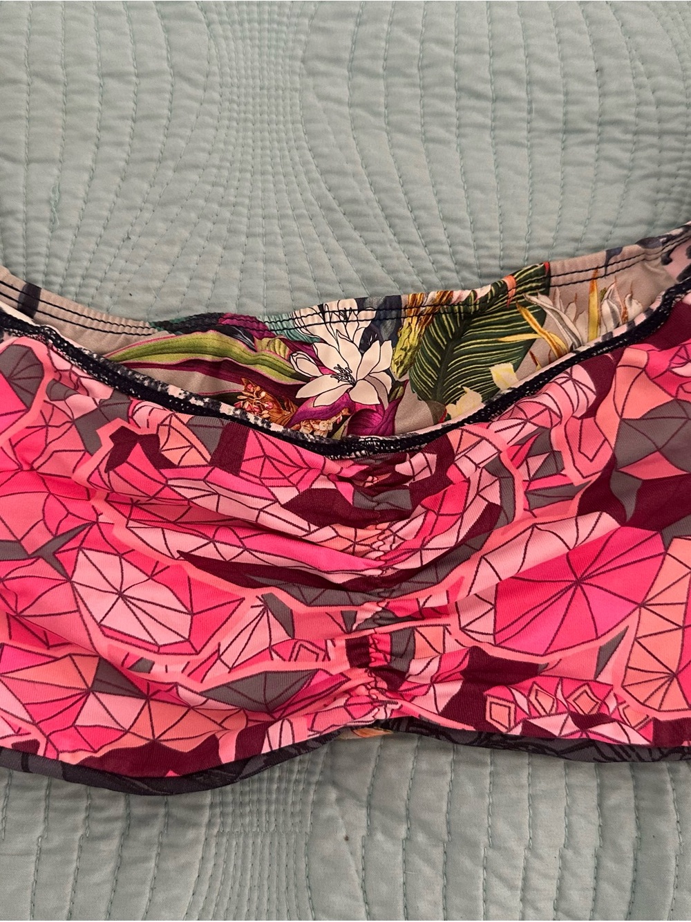 Muji Pink Geometric Bandeau Bikini Top